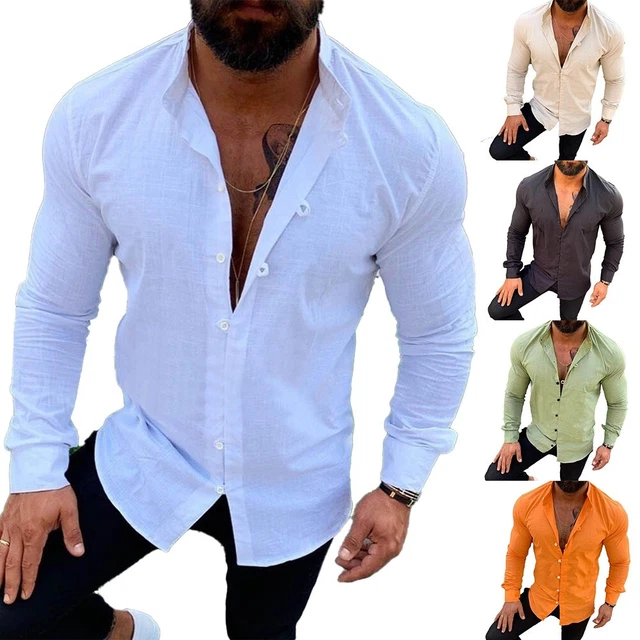 Männer Casual Collared Dress Shirt Langarm Lose Button Down Oberteile