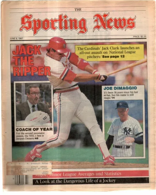 The Sporting News Newspaper June 8, 1987 Jack the Ripper Cardinals' Clark G