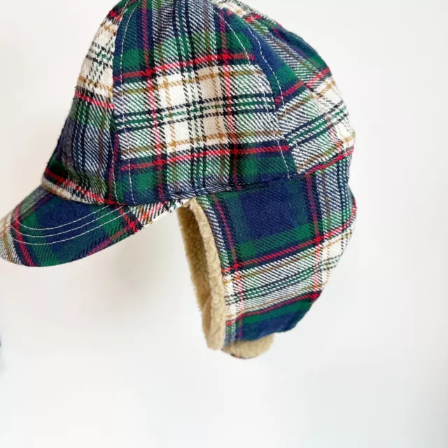 Crewcuts Boys Trapper Hat Winter Blue Plaid Size L/XL Ear Warmer