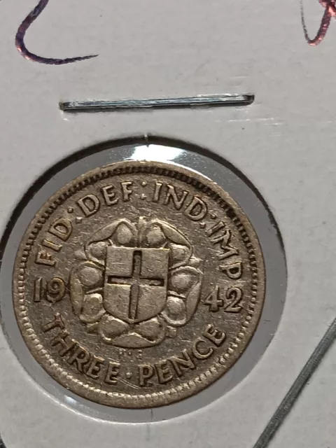 1942 Great Britain / UK 3 Pence - World Silver Coin - Xf   Choice N/201