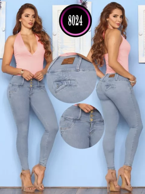Women Colombian Butt Lifting Jeggings Pockets Stretch Push Up Jeans Levanta  Cola