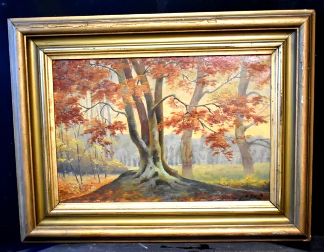 Tableau ancien paysage Forestier Barbizon Impressionniste signé fin XIXème