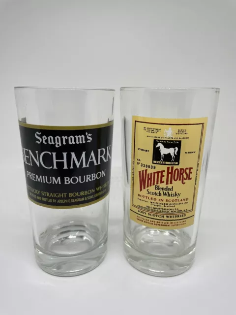 Set of 2 Whiskey Advertising Glasses Seagrams White Horse
