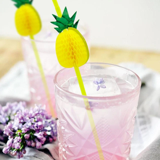 10/12x Hawaiian 3D Fruit Cocktail Straws Umbrella Drinking Party Decor`~ V9J9