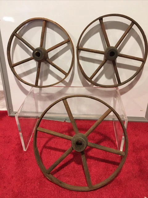 Antique Primitive Wooden 8" Spoke set of 3 Wheels 6 spokes for Cart Wagon Buggy