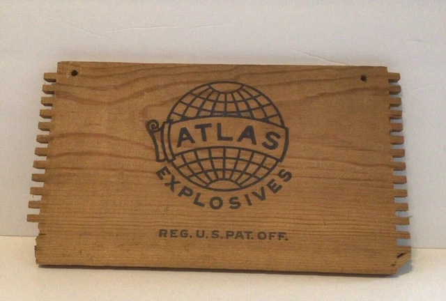 Vintage Atlas Explosives Dynamite Wooden Dovetail Box End Nevada Mining