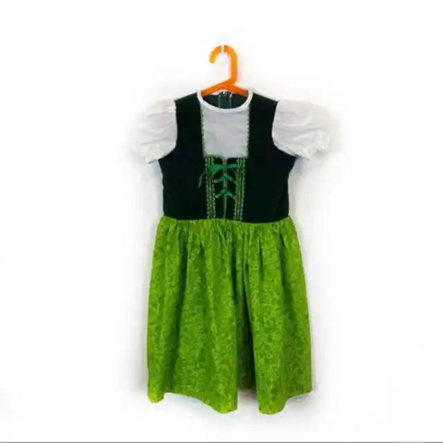 Dirndl Oktoberfest Austrian Peasant Dress Handmade Girl's Green White Size 10-12