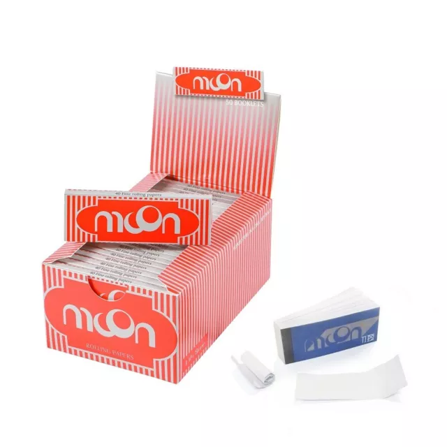 1 Box 50 Booklets Moon Red Cigarette Rolling Papers 70*36mm 2500 Leaves and Tips