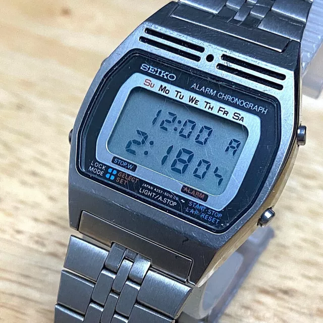 VINTAGE SEIKO A259-5010 Men Silver Digital Quartz Alarm Chrono Watch~New  Battery $ - PicClick