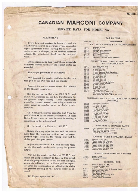 Canadian Marconi Radio Service Instructions Model 95
