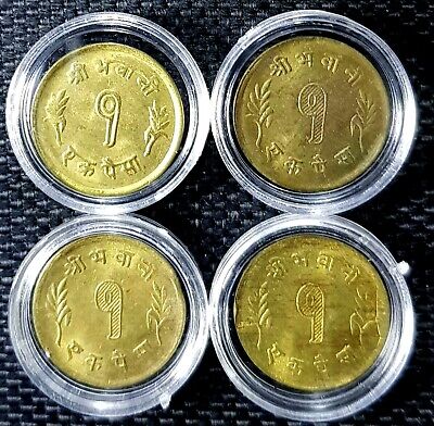 RARE NEPAL 1 Paisa Mahendra Bir Bikram coin,Ø17mm,4Pcs(+FREE 1 coin)#21677