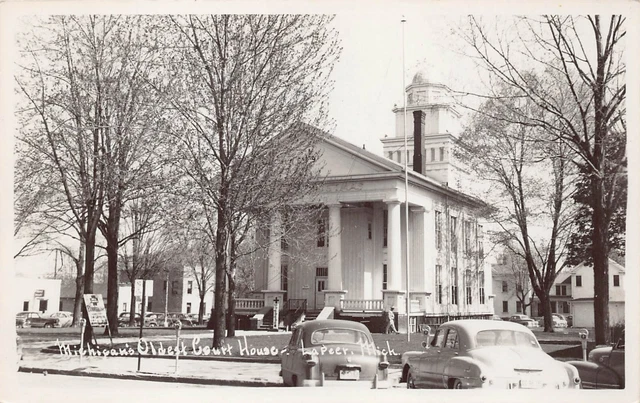 RPPC Lapeer MI Michigan County Courthouse Photo 1940s Vtg Postcard X10