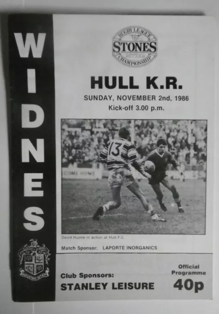 Widnes v Hull Kingston Rovers 2nd November 1986 League Match @ Naughton Park