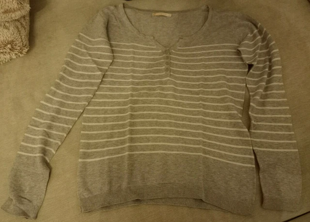 Pull Col V gris blanc rayé Femme TAILLE M