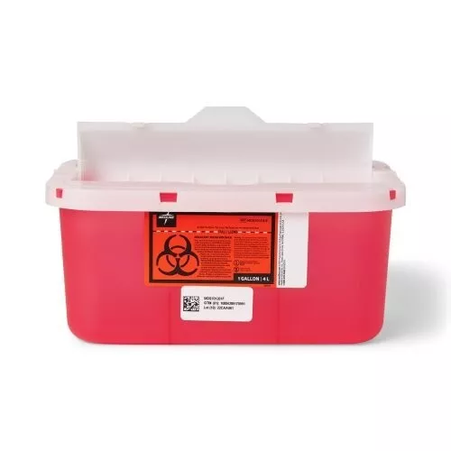 Sharps Container with Flap, Clear and Red, 1 gal.
