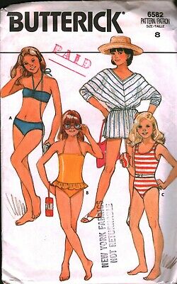 6582 Butterick Vintage Schema Cucito Ragazze Costume Bikini Cover Fino Uncut Oop