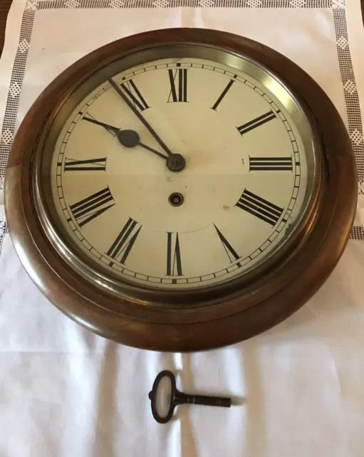 Antique Mahogany Station/School/Railway circular Clock 13.5'' 34cm - Pendulum