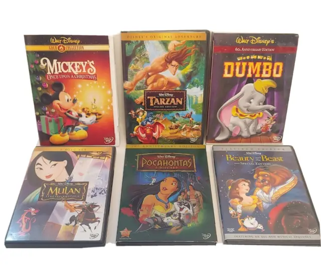 Lot Of 6 Disney DVDs- Dumbo, Beauty & Beast, Pocahontas, Tarzan, Mulan, Mickey
