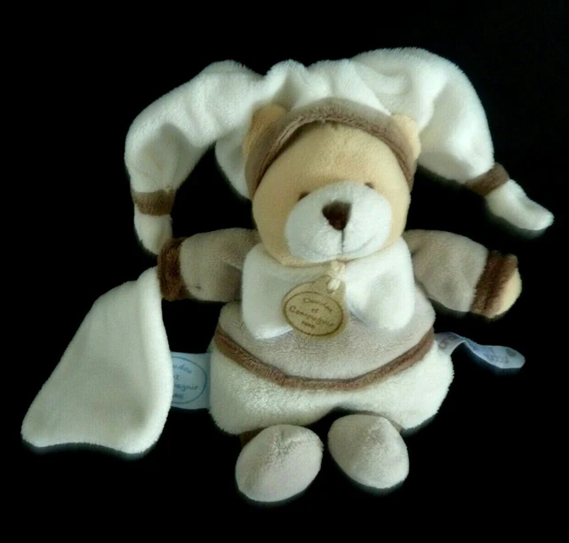 40- DOUDOU ET COMPAGNIE OURS MOUCHOIR GRAINES DE DOUDOU beige marron blanc TTBE