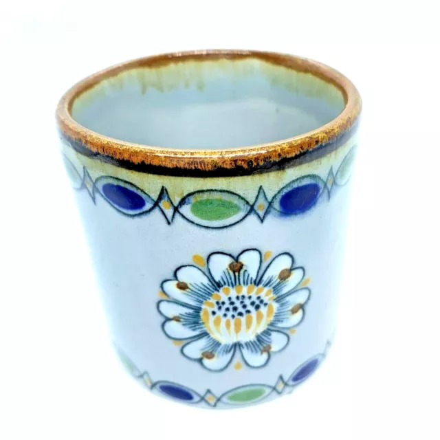 Vintage Erandi Tonala Mexican Folk Art Pottery Signed Cup Flower Pot 3 Inches
