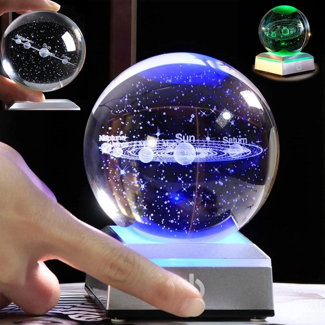 UK LED 3D Solar System Crystal Ball Glass Ball Engraved Globe