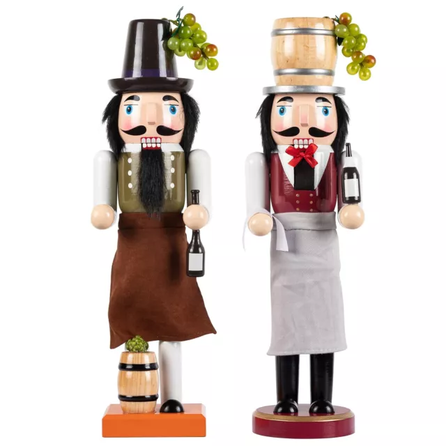 KI Store Wooden Nutcracker Figure Wine Maker Nutcrackers 14-inch Set of 2 Chr...