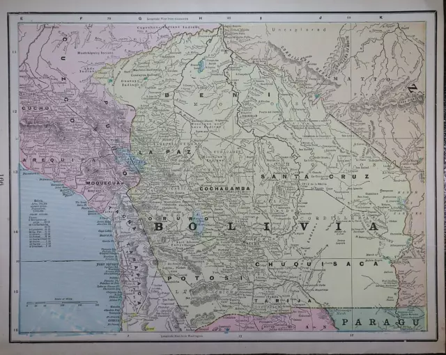 Old (11x14) 1899 Cram's Atlas Map ~ BOLIVIA ~ Free S&H  ~Inv#512