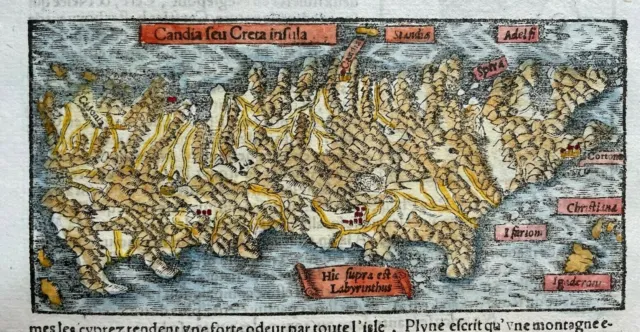 Crete Greece 1552 Cosmography Of Munster Unusual Antique Map 16Th Century