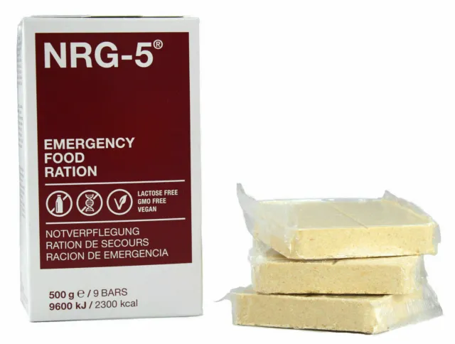 NRG-5 ®  Notverpflegung Notration Prepper Langzeit-Notnahrung 500 Gramm 9 Riegel