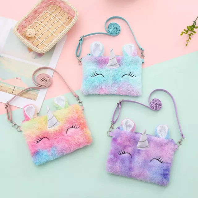 Cartoon Cute Plush Unicorn Shoulder Bag Coin Purse Wallet Children Crossbody Bag 3