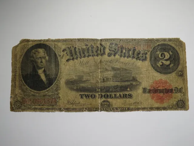 $2 1917 Legal Tender Large Bank Note Bill Red Seal Two Dollar Thomas Jefferson