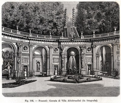 Stampa Antica Passepartout.1897 Castelli Romani Frascati: Villa Aldobrandini 