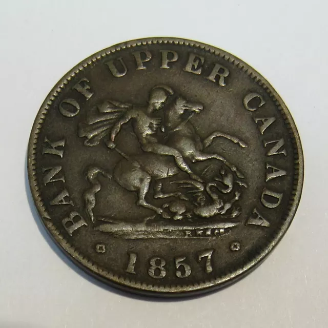 M374 Sehr schöner Kupfer Half Penny Token Bank of upper Canada 1857 D27mm 7g rar