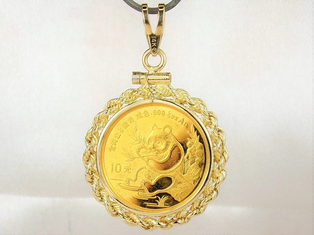 1991 Chinese 24k Panda 1/10 oz Gold Coin in a 14k Yellow Gold .585 Rope Bezel