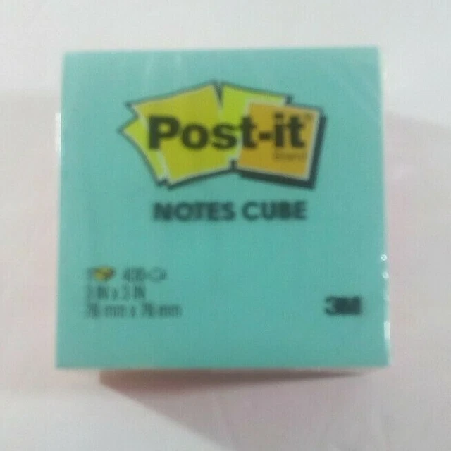 POST-IT STICKY NOTES Cube 400 sheets, 3" x 3" Aqua/Lime Green/ Pink