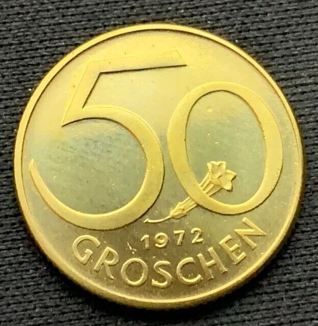 1972 Austria 50 Groschen Coin PROOF  ( Mintage 80K )  Rare World Coin     #N73