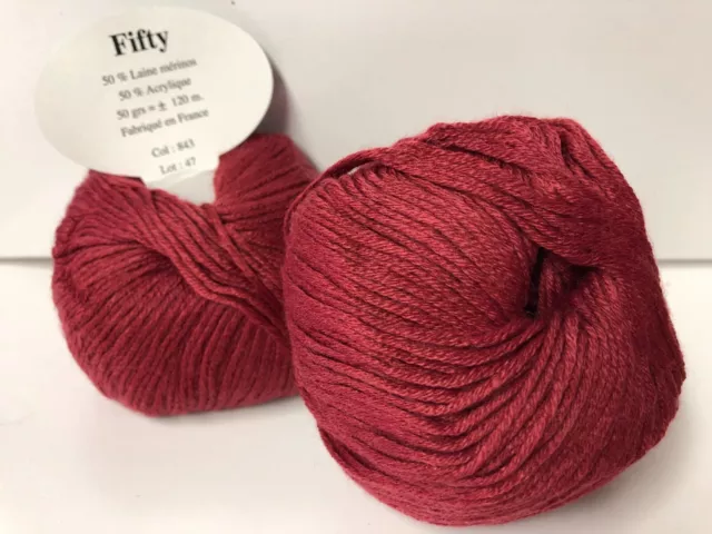 lot de 10 pelotes de laine /50% mérinos / 843 framboise claire/ fabriqué en FRAN