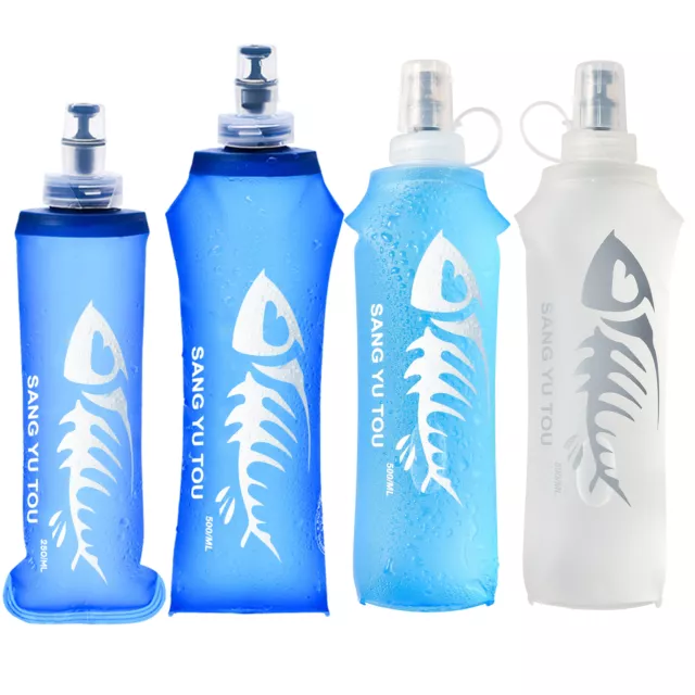 1PCS 9/18 Oz Sports Soft TPU Water Bottle Blue Reusable Fold Run Water Bottles