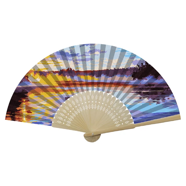Lake Sunset Oil Paint Folding Fan By Numbers DIY Digital Oil Painting Fan Crafts