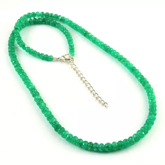 100% Natural Beryl Emerald Faceted Rondelle Beads Necklace 20 Inches #7915