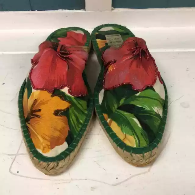 Tropical print canvas espadrilles women’s size 7.5 eur 38 mules slippers 2