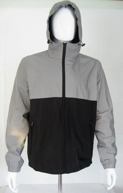 American Eagle Jacket Mens Large Wind Breaker Hooded Lined Black-Reflective Gray