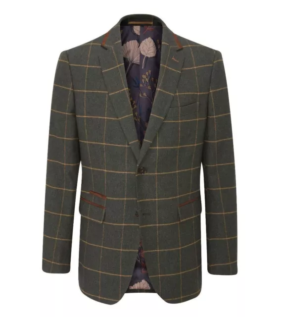 Skopes Hombre Talla Grande Mezcla Lana Tweed Ventana Cuadros Chaqueta En Oliva