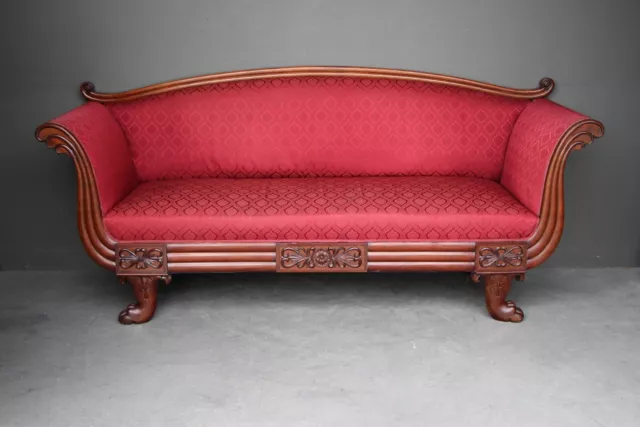 Antique Biedermeier mahogany settee classic carved ornate Empire scroll sofa 2