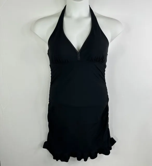 Spanx Assets by Sara Blakely One Piece Black Ruffle Halter Swim Dress XL