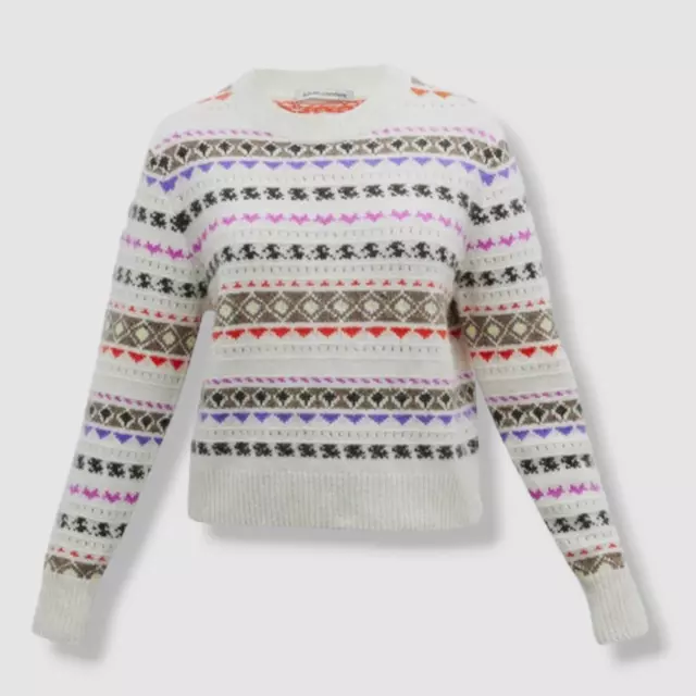 $440 Autumn Cashmere Women's White Fair Isle Crewneck Sweater Size M