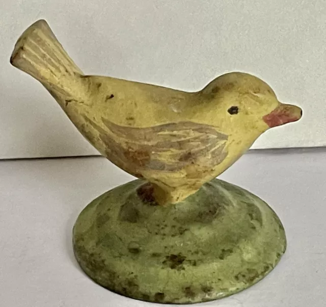 Rare Tiny Antique Folky Bird, Painted Cast Iron, American, 19th Century.