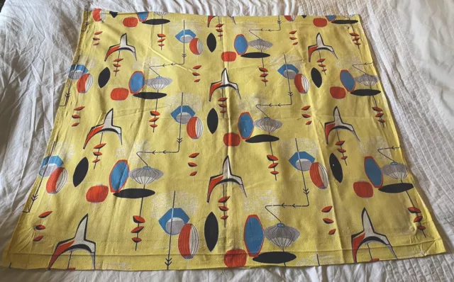 mid century 1950s vintage barkcloth fabric length large piece screen printed 2