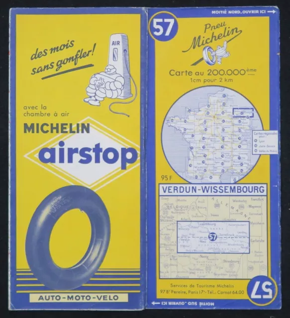 Carte MICHELIN 57 VERDUN WISSEMBOURG 1955 Guide Bibendum pneu tyre map