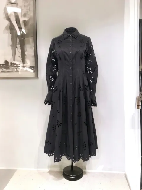 Jonathan Simkhai black embroidered floral cut out pleated Midi Dress Small UK8